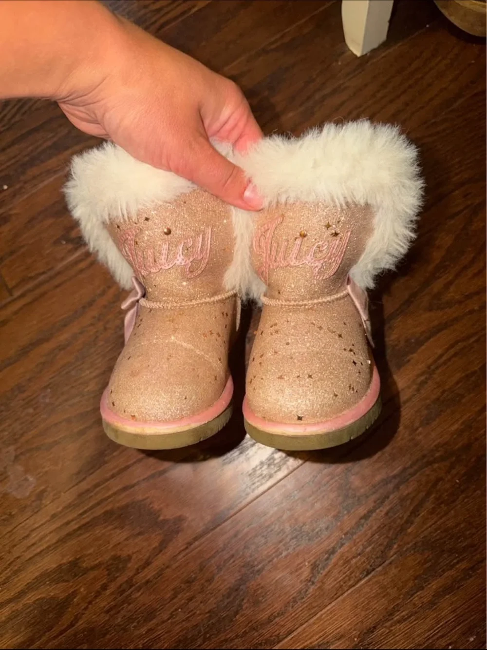 Juicy Couture Girls Glitter Pink and White Faux-Fur Winter Boots